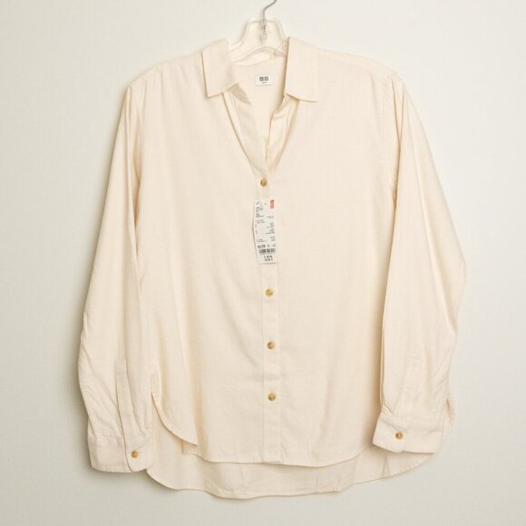 🚨 Uniqlo Soft Brushed Long Sleeve Shirt Off White - Picture 2 of 12